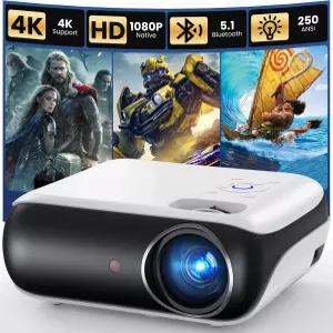 HAPPRUN 네이티브 1080P 프로젝터 내장 스피커가 있는 블루투스 홈 시어터 영화 스마트폰 HDMI 파이어 스틱