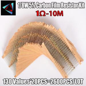 2600개/몫 1/8W 5% 1R~10Mohm 130ValuesX20Pcs 탄소 필름 저항기 키트 팩 샘플 모듬