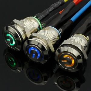 1개 12mm 3V 5V 12V 220V 엔젤 아이 알루미늄 메탈 LED 전원 푸시 버튼 스위치 셀프 리셋 노멀리 오픈