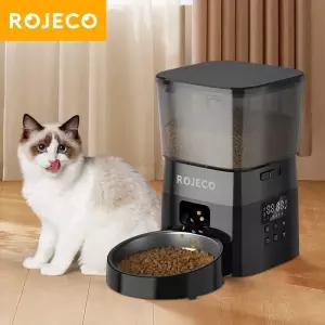 ROJECO 자동 애완 동물 피더 버튼 버전 고양이 식품 디스펜서 액세서리 스마트 컨트롤 개 건조