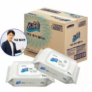 쌍문상회 지금 필요한 유한킴벌리 스카트 에코 종이물티슈 캡형 70매 x 24팩