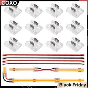 12개 솔더리스 LED 커넥터 투명 4 in 1 DIY 2핀 8mm 10mm COB SMD 스트립 조명용 15cm 와이어 포함