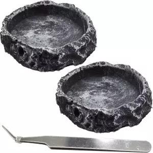 로녕 2PCS 파충류 물그릇 거북이 도마뱀 수염 용개구리 표범 뱀 카멜레온을 위한 집게가 달린 먹이 접시
