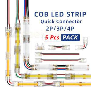 5Pcs 2Pin COB LED 커넥터 스트립-스트립 고속 연결 와이어 FOB 유연한 2 3 4 핀 조명 테이프에 어두운 영