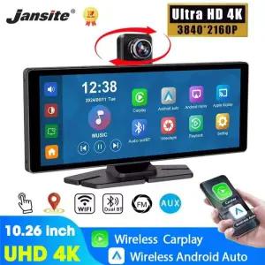 7인치/10.26인치 4K 대시캠 무선 카플레이 안드로이드 오토 350 ° 회전 렌즈 자동차 DVR GPS 네비게이션