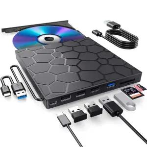휴대용 DVD 플레이어 7 in 1 외장 CD/DVD 드라이브 USB 3.0 타입 C 버너 데스크탑 ac Windows Linux용