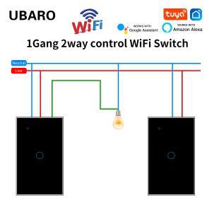 UBARO 2Way 미국 표준 강화 유리 패널 Wifi 벽 스마트 스위치 Google 홈 Alexa 음성 제어 유도
