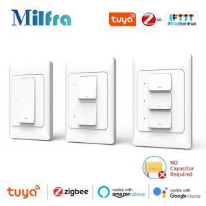 중립선이  Tuya Zigbee 스마트 벽 스위치 옵션 푸시 버튼 물리적 조명 음성 제어 Google 홈 Alexa