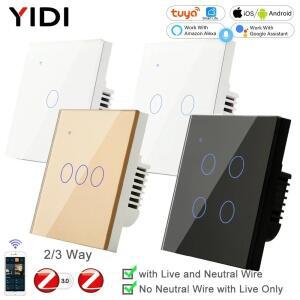ZigBee 1 2 3 4 중립 스마트 터치 라이트 스위치가 없는 갱 EU 유럽 영국 벽 버튼 Tuya Power Way Alexa Sm