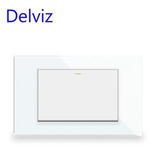 Delviz 16A 벽 조명 스위치 120m72mm 흰색검정색 강화 크리스탈 유리 패널 AC 110V250V 1 갱 2 방향 푸시