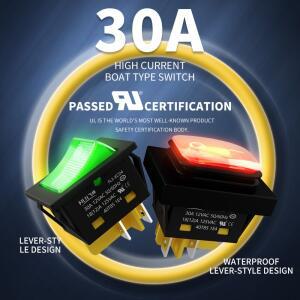 30A250V 헤비 듀티 4 핀 DPST IP67 밀폐형 방수 T85 자동 보트 해양 토글 로커 스위치 LED 12V 220V 30x22