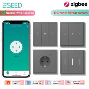 BSEED ZigBee 클릭 조명 스위치 시리즈 기계식 대형 버튼 EU 표준 벽 스마트 커튼 커튼 셔터 소켓 TUYA APP