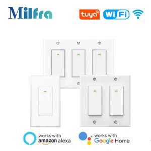 Tuya WiFi 벽 버튼 스위치 미국 스마트 홈 무선 조명 물리적 음성 원격 제어는 Alexa Google 홈과 함께 작