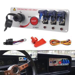 실제 탄소 섬유 12V 자동 LED 레이싱 카 점화 엔진 시작 켜기끄기 푸시 토글 스위치 패널 5 버튼