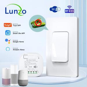 Tuya 스마트 스위치 RF433 WiFi 무선 원격 컨트롤러 타이머 배터리 없음 벽 패널 Alexa 음성 제어 기능이
