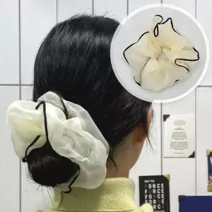 곱창머리끈 쉬폰 투톤 스크런치 화이트