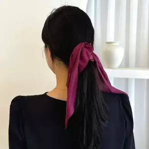 스카프머리끈 리본 스카프 곱창머리끈 와인레드 리본