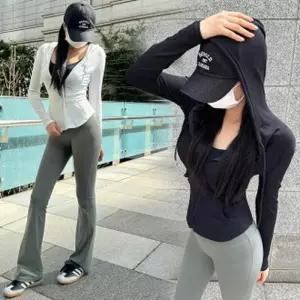라인업크롭후드티 집업 슬림 골지 트레이닝 요가 긴팔