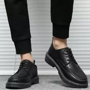 남성 블랙 가죽 로퍼 윙팁 더비슈즈 캐주얼 정장 슈즈