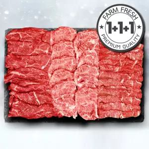 [봄맞이 꼬들 우삼겹 증정] 1++ 투뿔 한우 특수 구이 모둠 3종 한판 600g