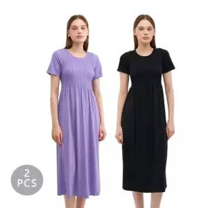 [최초가 98,000원] 심리스 모달 스마킹 하프슬리브 롱드레스 2종