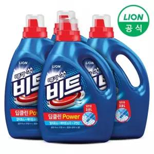 라이온 비트 세탁세제 딥클린파워 액체 3L용기일반 4개