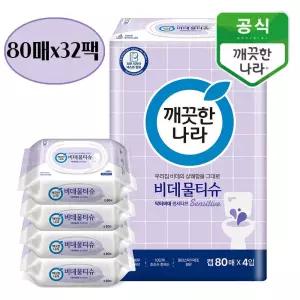 깨끗한나라 비데물티슈 닥터비데 센서티브 캡형 80매 32팩