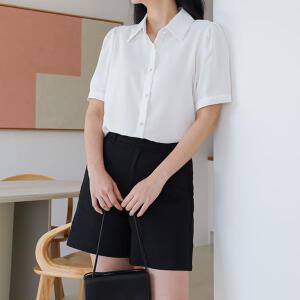 퍼프소매 반팔 블라우스 여성 여름 하객 셔츠 남방