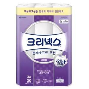 크리넥스 3겹 순수 내추럴 쿠션 화장지 무색무향 30m 30롤