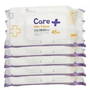 간병 전용 물티슈 캡형 45매X5팩 225매 / 0070-5 환자용 조리원 요양병원