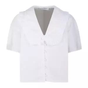 브이넥 버튼 프런트 러플 칼라 로라 탑 2109 20510 WHITE