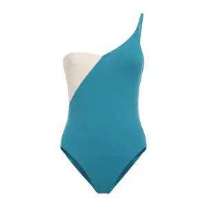 라이트블루 컬러블록 어시메트릭 원숄더 원피스 수영복 012614 01592
