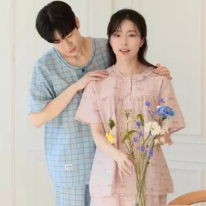 (제이지몰)여성 남성 커플 인견 파자마 홈웨어 잠옷 세트 여름 실내복 가볍고 시원한