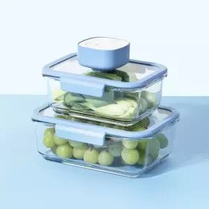 [네오플램] 베큐씰 진공 밀폐용기 직사각 2종 950ml+1500ml) + 진공 펌프