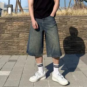 남자 청반바지 와이드 하프 데님 팬츠 흑청 중청 연청