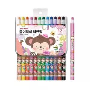 모나미 모니주 종이말이색연필 12색 여아용 (12개입) 컬러연필