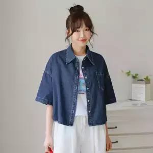 [핑크시슬리] 하디 세미크롭 박스 데님 셔츠
