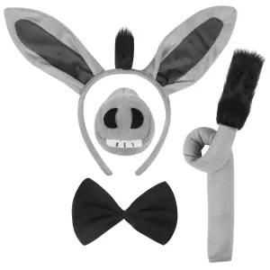4Pcs 당나귀 의상 세트 - 귀 머리띠 코 꼬리 나비 넥타이 할로윈 생일 크리스마스 코스프레 드레스 업 파티