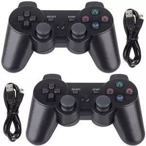 PS3 컨트롤러 2팩 무선 6축 듀얼 쇼크 게임 컨트롤러(소니 플레이스테이션 3용 충전 코드 포함)(검은색)