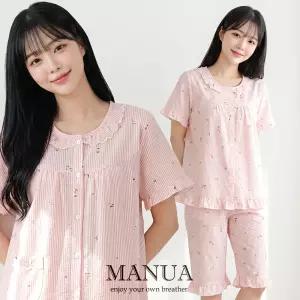 국산 마누아 여성 잠옷 세트 순면 60수 반팔 여름 여자 파자마 상하 MSW5904