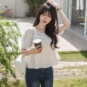 [하객룩/데이트룩] 레이어드 스모크 블라우스(반팔ver)