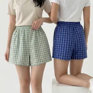 여름 잠옷반바지 파자마바지 여성 홈웨어 체크 팬츠 커플 수면 밴딩 숏팬츠