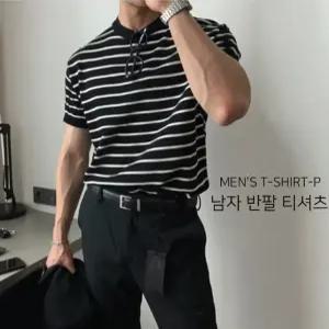남자 반팔 티셔츠 라운드넥 스트라이프 여름티 반팔티