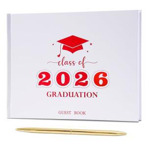 PLAUTHUS 졸업 방명록 2025년 수업 포함 대학용 메모리 용품 하드커버 파티 고등학교 장식 레드 스크랩북 게스트 사인