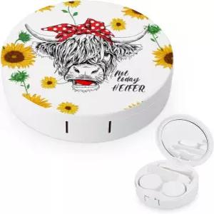 거울 핀셋 렌즈 클리너 용액 병 휴대용 여행 키트가 포함된 PutDi Cow 해바라기 암소 콘택트 케이스 홀더