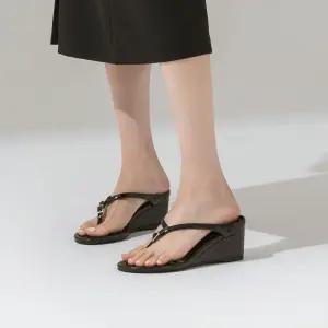 SOVO 파트 미들힐 웨지 조리 샌들 6cm