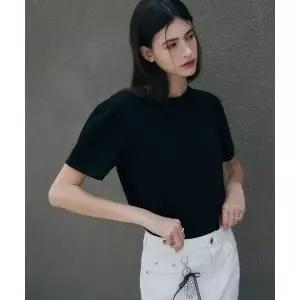 DRAWFIT WOMEN 퍼프 슬리브 수피마 코튼 반팔 티셔츠 [BLACK]