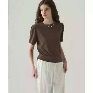 DRAWFIT WOMEN 퍼프 슬리브 수피마 코튼 반팔 티셔츠 [BROWN]