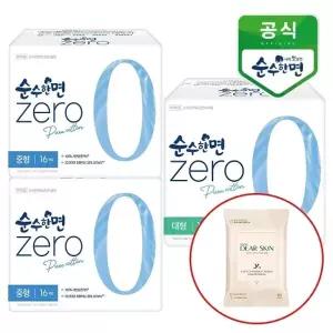 [깨끗한나라] 순수한면 제로 중형 16개입x2팩+대형14개입+디어스킨 여성청결 티슈 10매_25307213