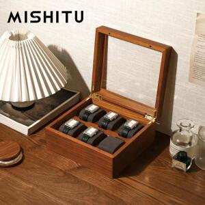 MISHITU 나무 시계 주최자 1/2/6 그리드 상자 보석 팔찌 손목 케이스 휴대용 보관 베개 가방
